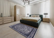 Mid-Century Modern Dark Slate Blue Oriental Rug in a Bedroom, urb2218