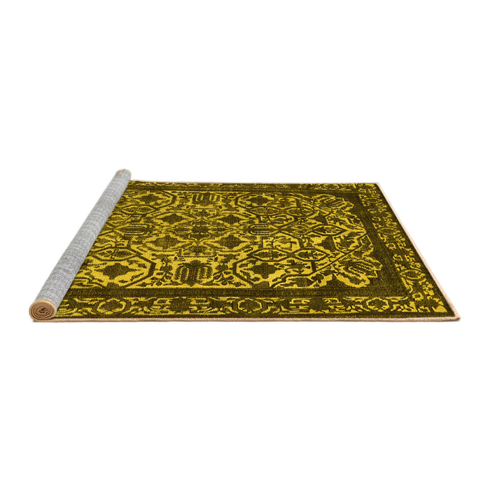 Sideview of Machine Washable Oriental Yellow Industrial Rug, wshurb2218yw