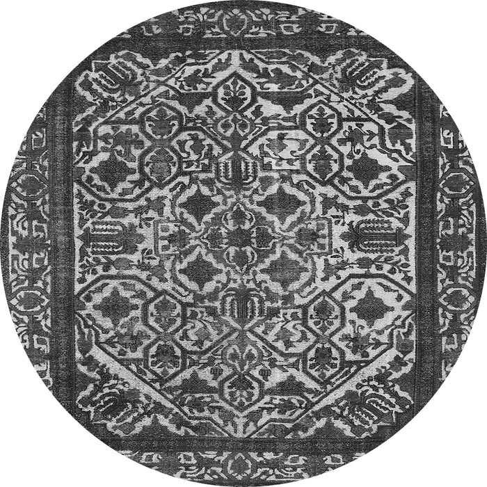 Round Machine Washable Oriental Gray Industrial Rug, wshurb2218gry