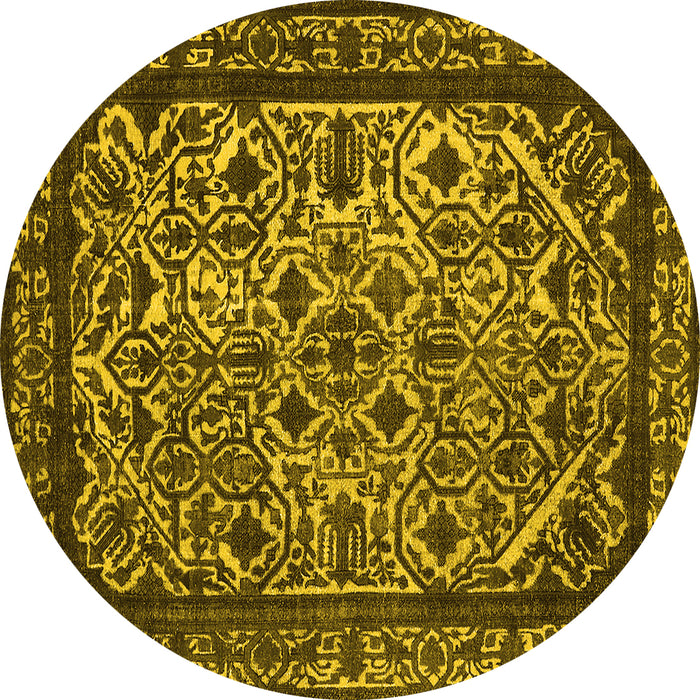 Round Machine Washable Oriental Yellow Industrial Rug, wshurb2218yw