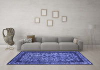 Machine Washable Oriental Blue Industrial Rug, wshurb2218blu