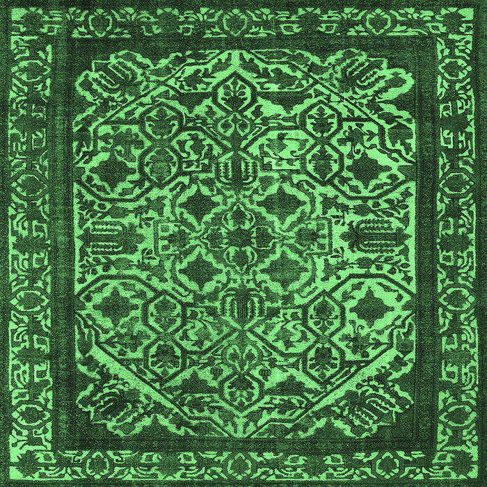 Square Machine Washable Oriental Emerald Green Industrial Area Rugs, wshurb2218emgrn