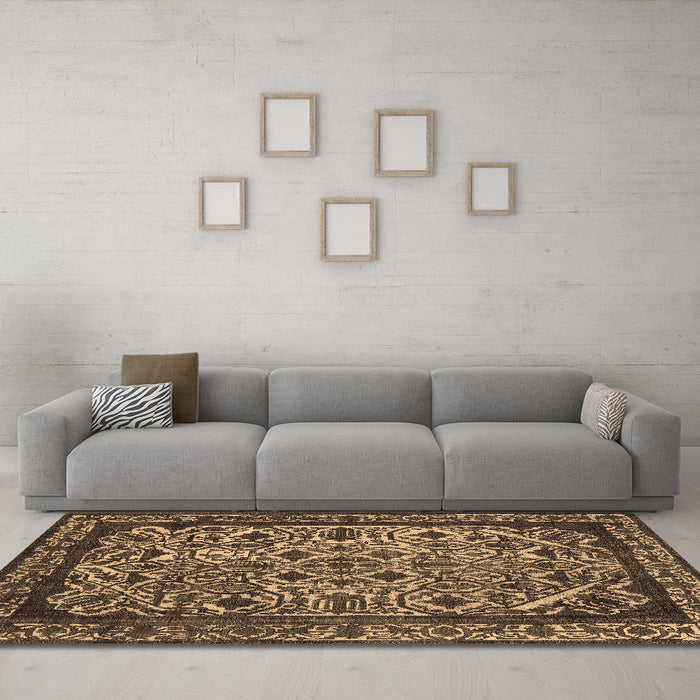 Machine Washable Oriental Brown Industrial Rug in a Living Room,, wshurb2218brn