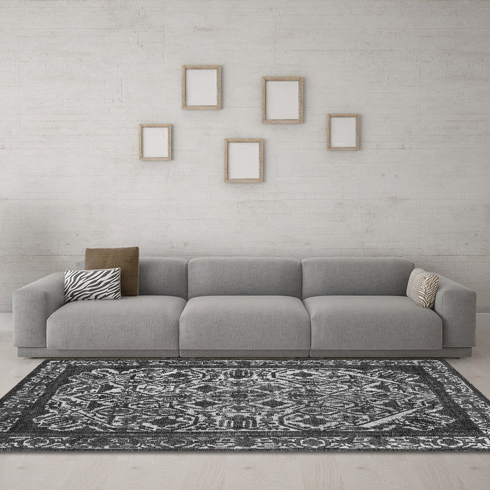 Machine Washable Oriental Gray Industrial Rug in a Living Room,, wshurb2218gry