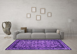 Machine Washable Oriental Purple Industrial Area Rugs in a Living Room, wshurb2218pur