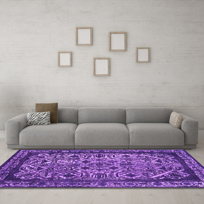 Machine Washable Oriental Purple Industrial Area Rugs in a Living Room, wshurb2218pur