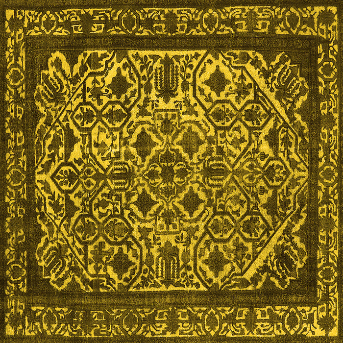Square Machine Washable Oriental Yellow Industrial Rug, wshurb2218yw