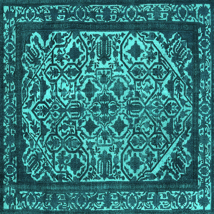 Square Oriental Turquoise Industrial Rug, urb2218turq