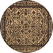 Round Machine Washable Oriental Brown Industrial Rug, wshurb2218brn