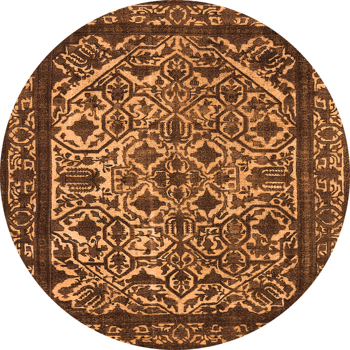 Round Machine Washable Oriental Orange Industrial Area Rugs, wshurb2218org