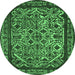 Round Machine Washable Oriental Emerald Green Industrial Area Rugs, wshurb2218emgrn