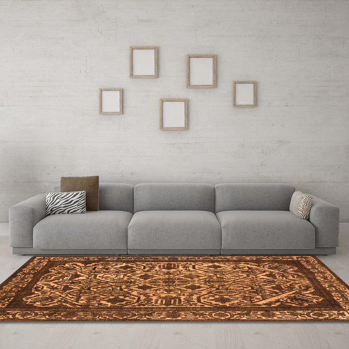 Machine Washable Oriental Orange Industrial Area Rugs in a Living Room, wshurb2218org