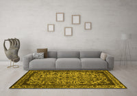 Machine Washable Oriental Yellow Industrial Rug, wshurb2218yw