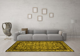 Machine Washable Oriental Yellow Industrial Rug in a Living Room, wshurb2218yw