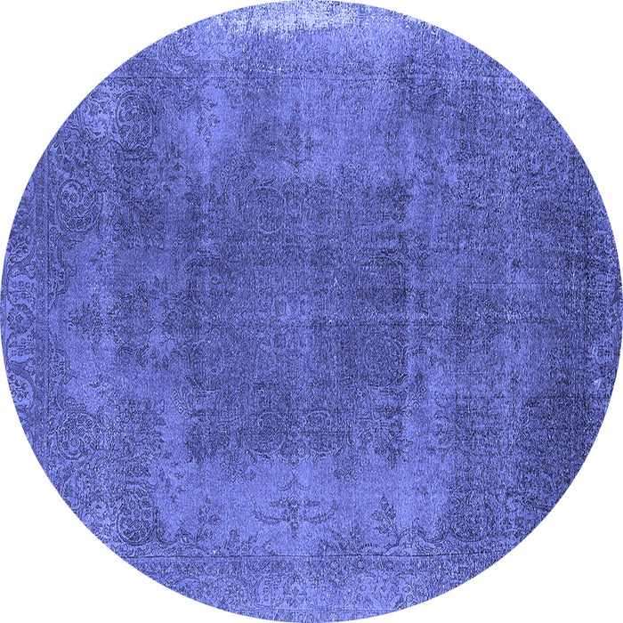 Round Machine Washable Oriental Blue Industrial Rug, wshurb2219blu