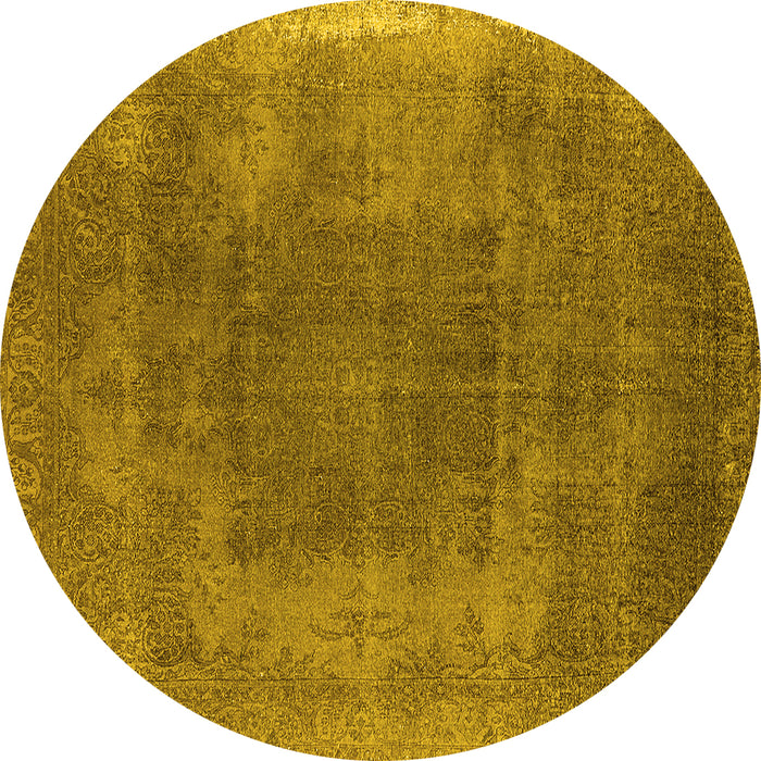 Round Oriental Yellow Industrial Rug, urb2219yw