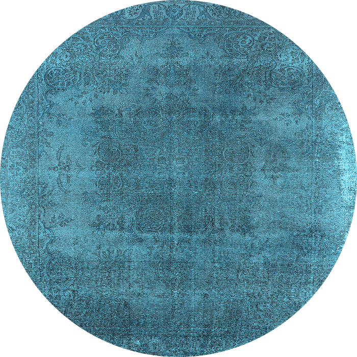 Round Machine Washable Oriental Light Blue Industrial Rug, wshurb2219lblu