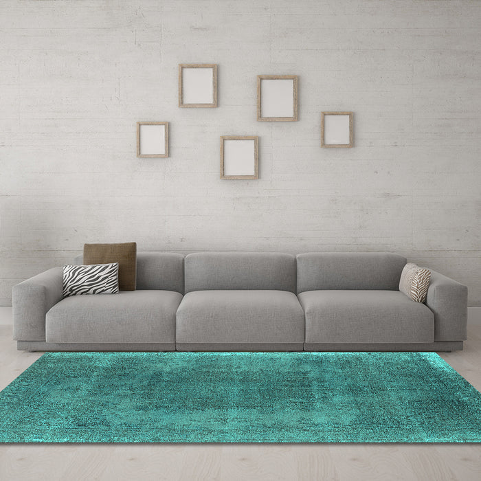 Machine Washable Oriental Turquoise Industrial Area Rugs in a Living Room,, wshurb2219turq