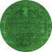 Round Machine Washable Oriental Green Industrial Area Rugs, wshurb2220grn