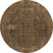 Round Machine Washable Oriental Brown Industrial Rug, wshurb2220brn