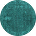 Round Oriental Turquoise Industrial Rug, urb2220turq