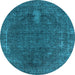 Round Machine Washable Oriental Light Blue Industrial Rug, wshurb2220lblu