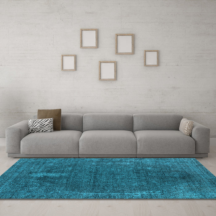 Machine Washable Oriental Light Blue Industrial Rug in a Living Room, wshurb2220lblu