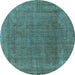 Round Machine Washable Oriental Light Blue Industrial Rug, wshurb2221lblu