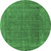 Round Oriental Emerald Green Industrial Rug, urb2221emgrn