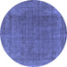 Round Machine Washable Oriental Blue Industrial Rug, wshurb2221blu