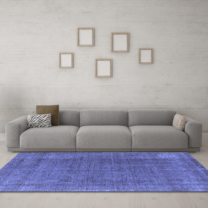 Machine Washable Oriental Blue Industrial Rug in a Living Room, wshurb2221blu