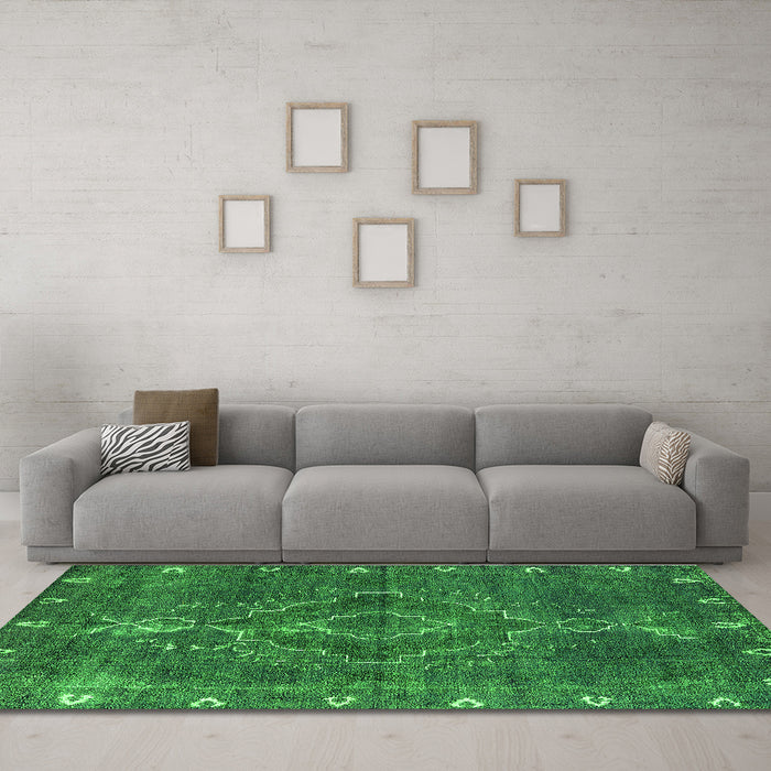 Machine Washable Oriental Green Industrial Area Rugs in a Living Room,, wshurb2222grn