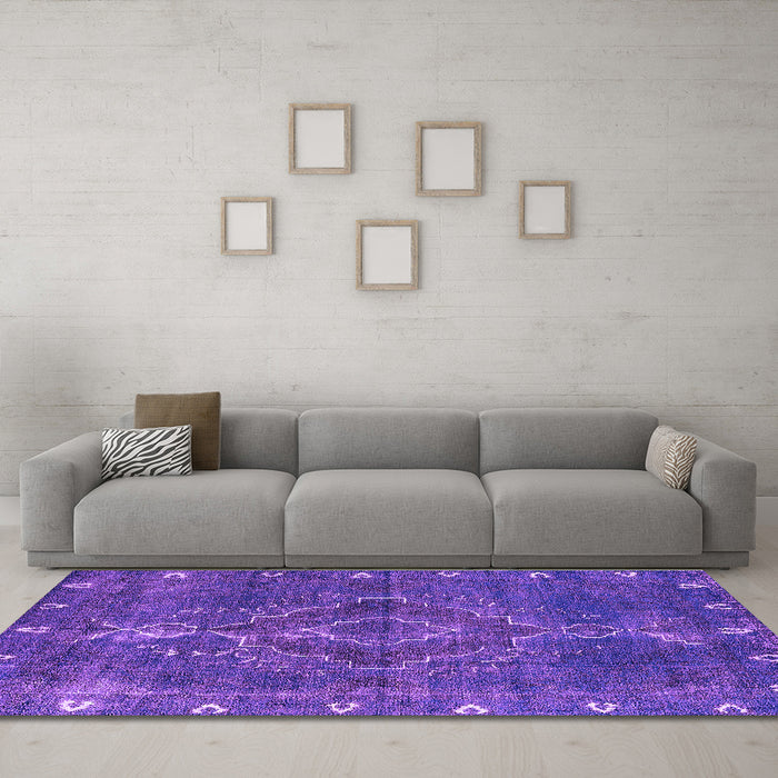 Machine Washable Oriental Purple Industrial Area Rugs in a Living Room, wshurb2222pur