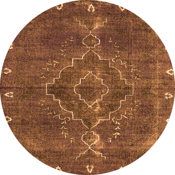 Round Machine Washable Oriental Orange Industrial Area Rugs, wshurb2222org