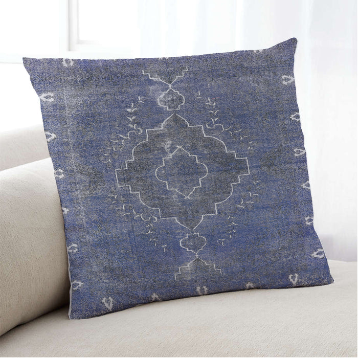 Lifestyle Image of Mid-Century Modern Urban Square Blue Throw Pillow, 18 inch by 18 inch, pwurb2222