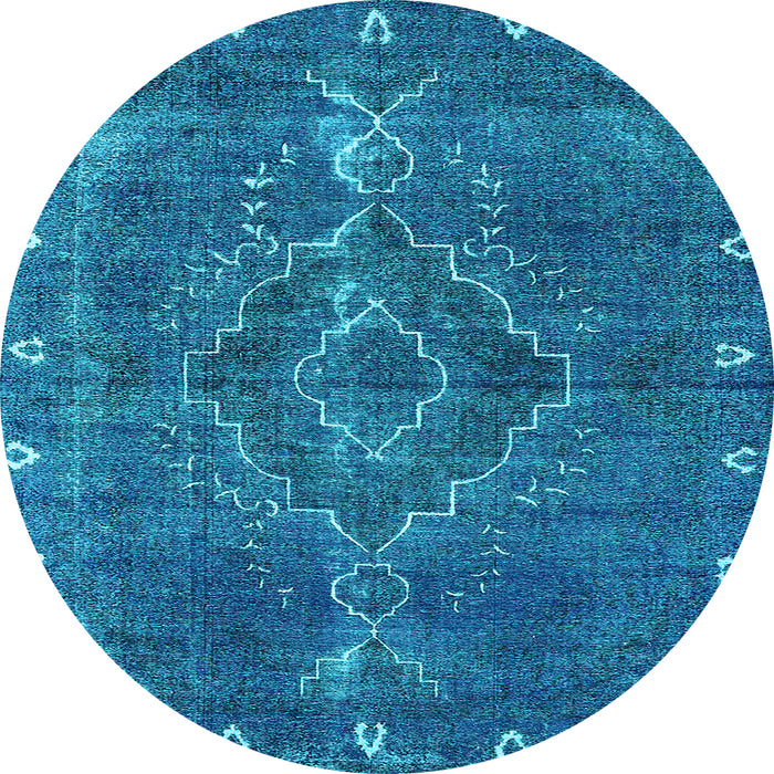 Round Machine Washable Oriental Light Blue Industrial Rug, wshurb2222lblu