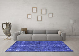 Machine Washable Oriental Blue Industrial Rug in a Living Room, wshurb2222blu