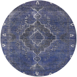 Round Machine Washable Industrial Modern Blue Rug, wshurb2222