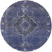 Round Machine Washable Industrial Modern Blue Rug, wshurb2222