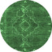 Round Oriental Emerald Green Industrial Rug, urb2222emgrn