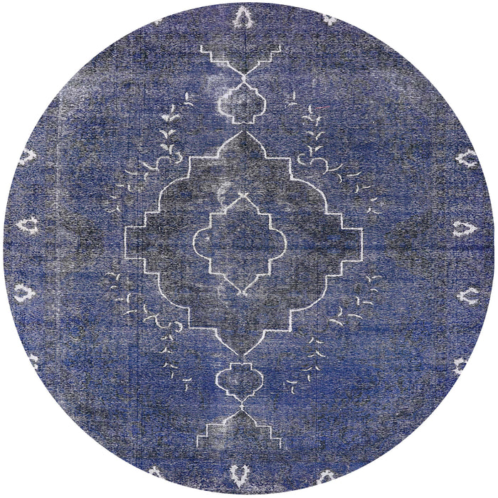 Round Mid-Century Modern Blue Oriental Rug, urb2222