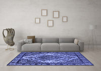 Machine Washable Oriental Blue Industrial Rug, wshurb2223blu