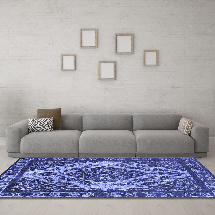 Machine Washable Oriental Blue Industrial Rug in a Living Room, wshurb2223blu