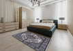 Mid-Century Modern Charcoal Blue Oriental Rug in a Bedroom, urb2223