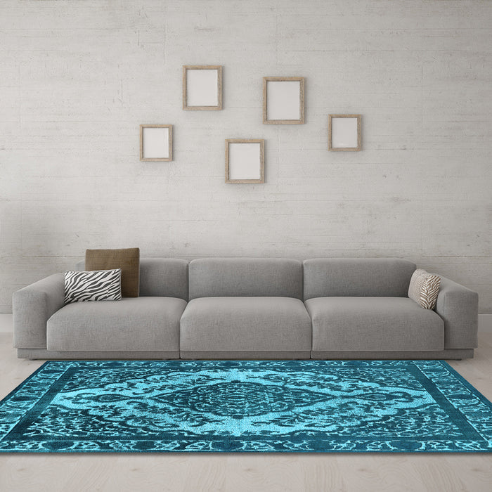 Machine Washable Oriental Light Blue Industrial Rug in a Living Room, wshurb2223lblu