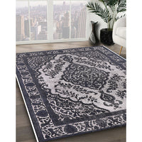 Mid-Century Modern Charcoal Blue Oriental Rug, urb2223