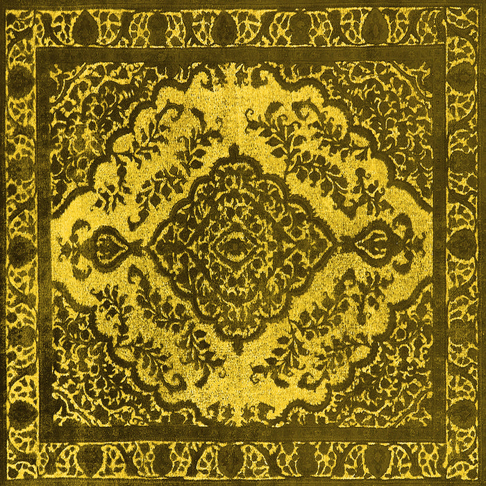 Square Machine Washable Oriental Yellow Industrial Rug, wshurb2223yw
