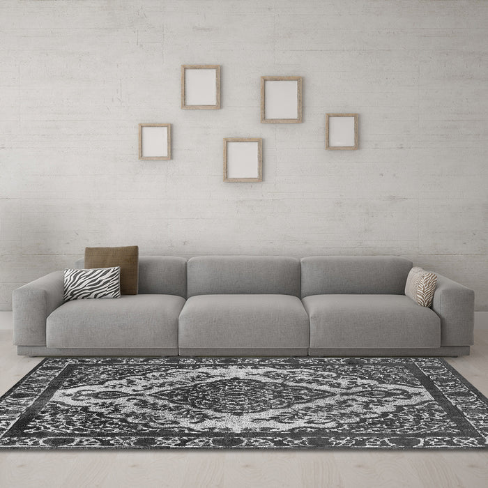 Machine Washable Oriental Gray Industrial Rug in a Living Room,, wshurb2223gry