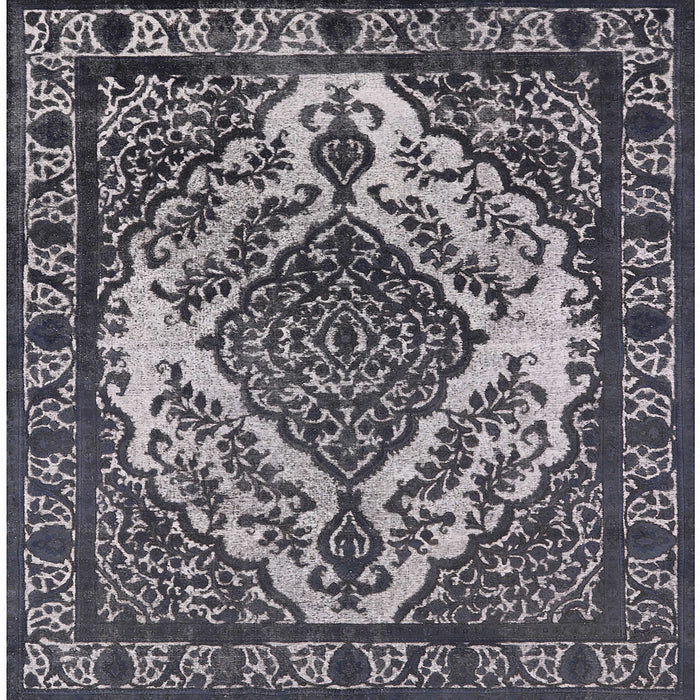 Square Mid-Century Modern Charcoal Blue Oriental Rug, urb2223