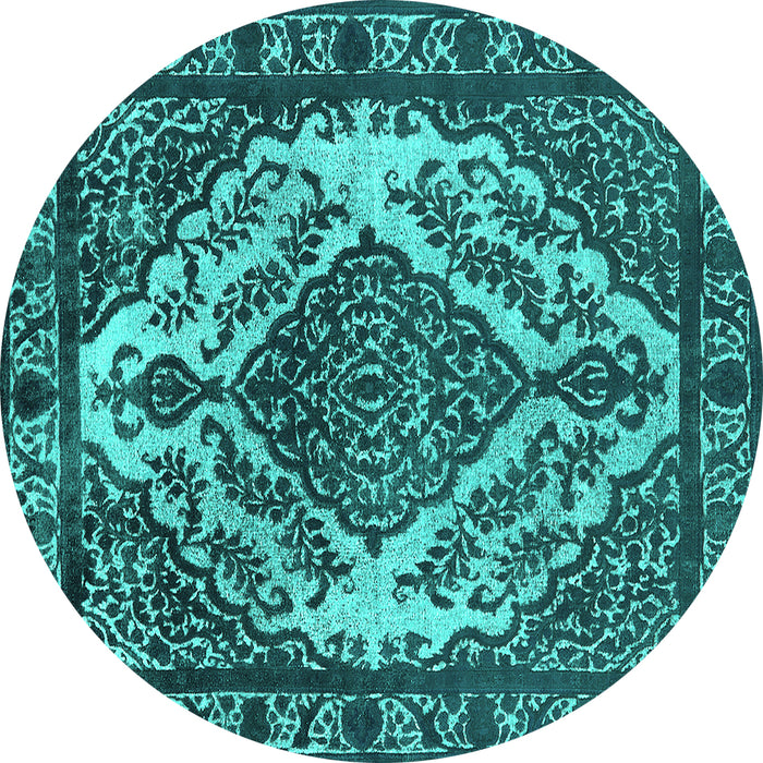 Round Oriental Turquoise Industrial Rug, urb2223turq